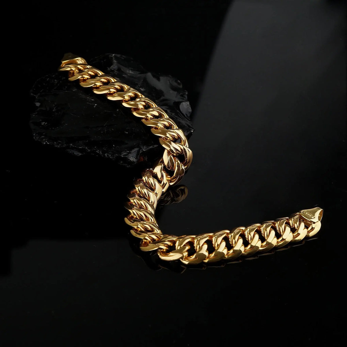 Gold Tone Curb Chain Men’s Bracelet 925 Silver, Gift for Him   Charmora Jewelry