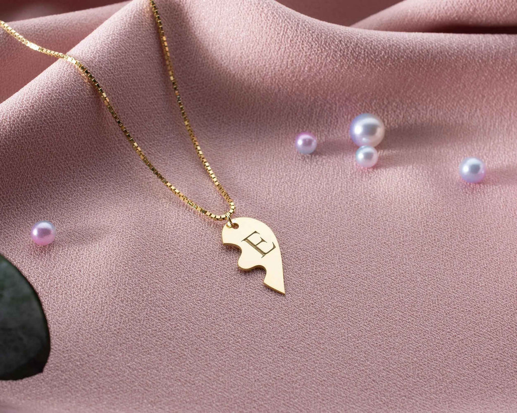 Engraved Broken Heart Necklace: Sterling Silver Couple Necklace