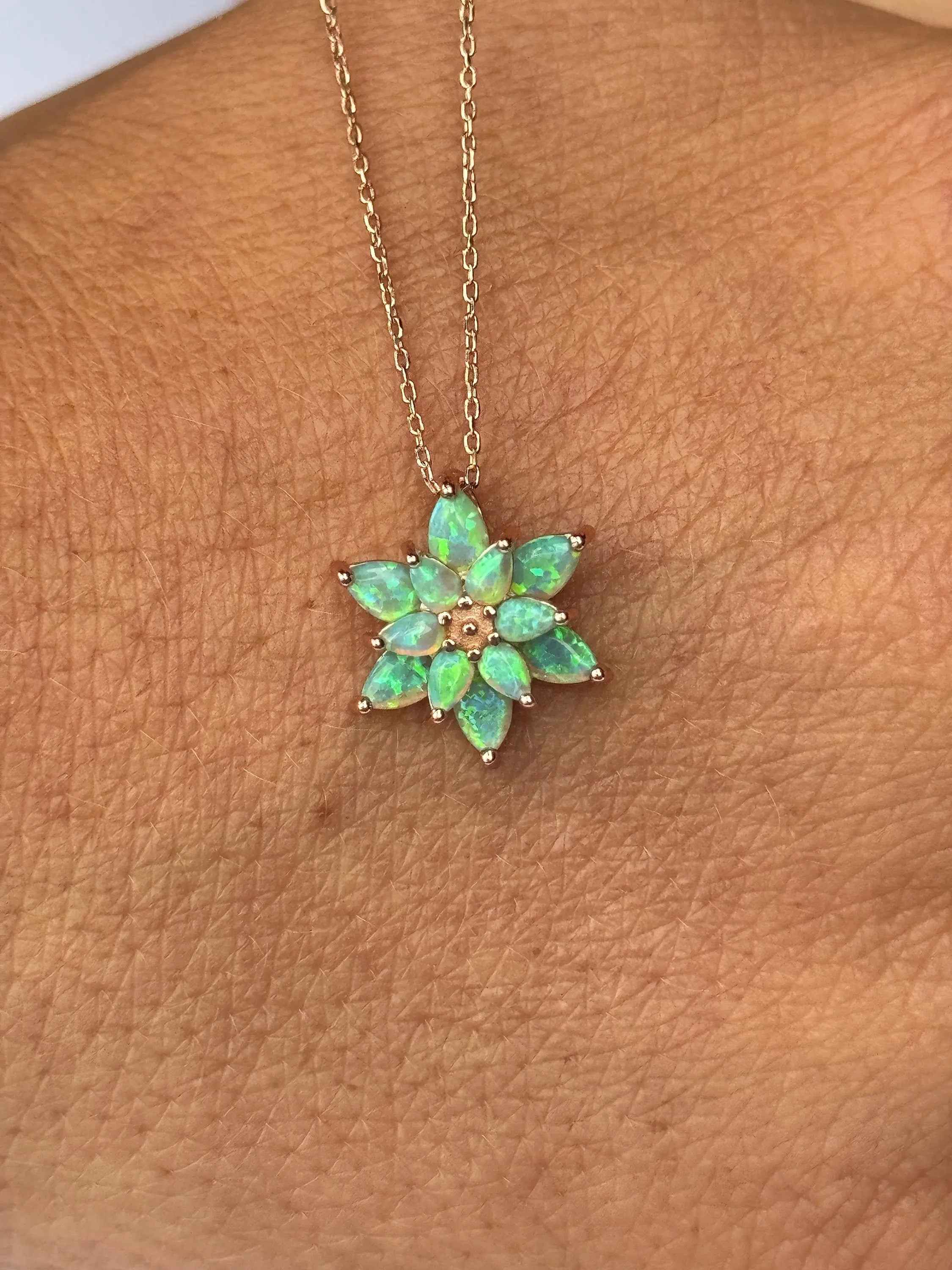 Sterling Silver Lotus Necklace: Green Australian Opal, Handmade
