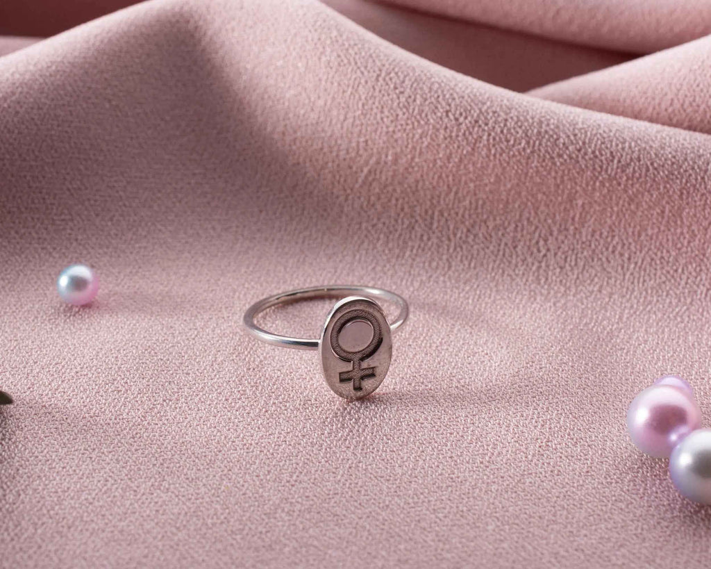 Sterling Silver Female Symbol Ring: Feminist Venus Jewelry