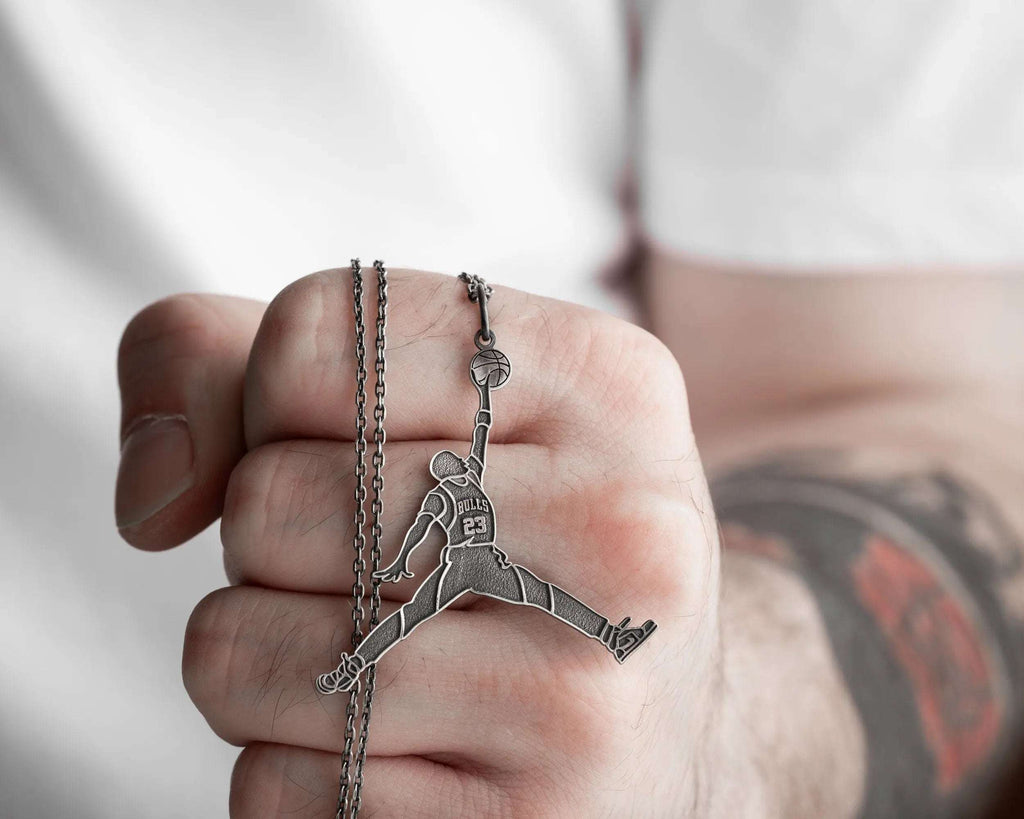 Handmade Sterling Silver Basketball Player Pendant Necklace   Charmora Jewelry