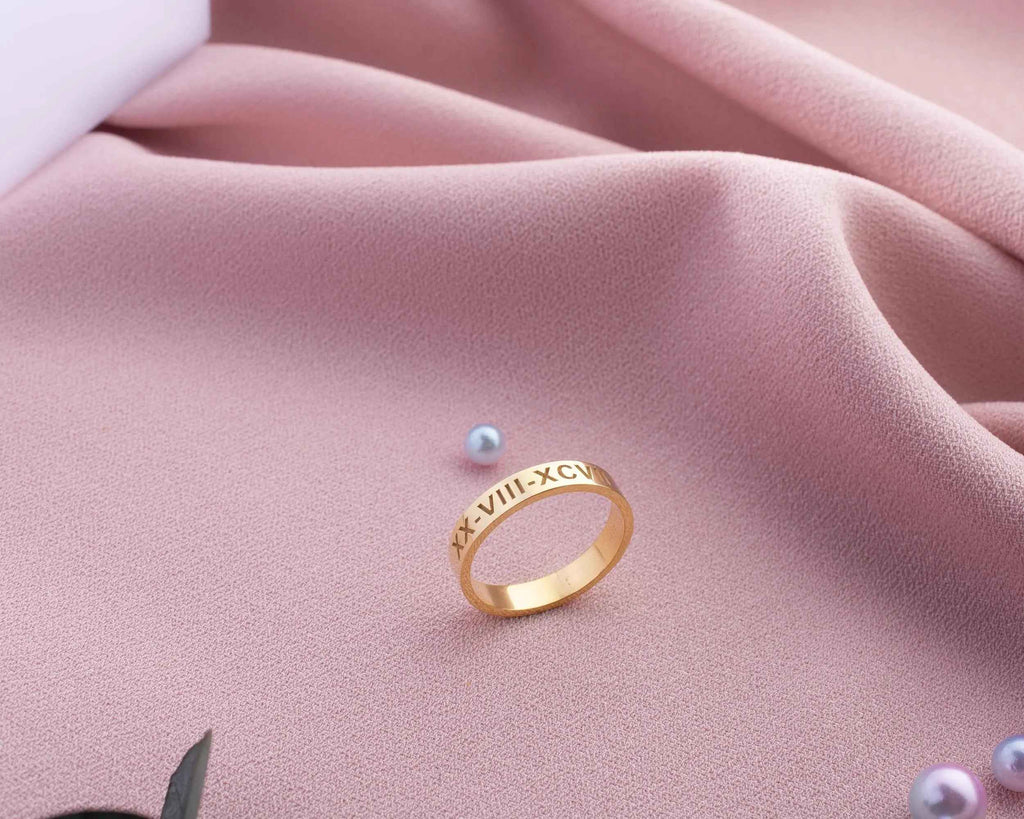Personalized Sterling Silver Roman Numeral Ring, Anniversary Gift