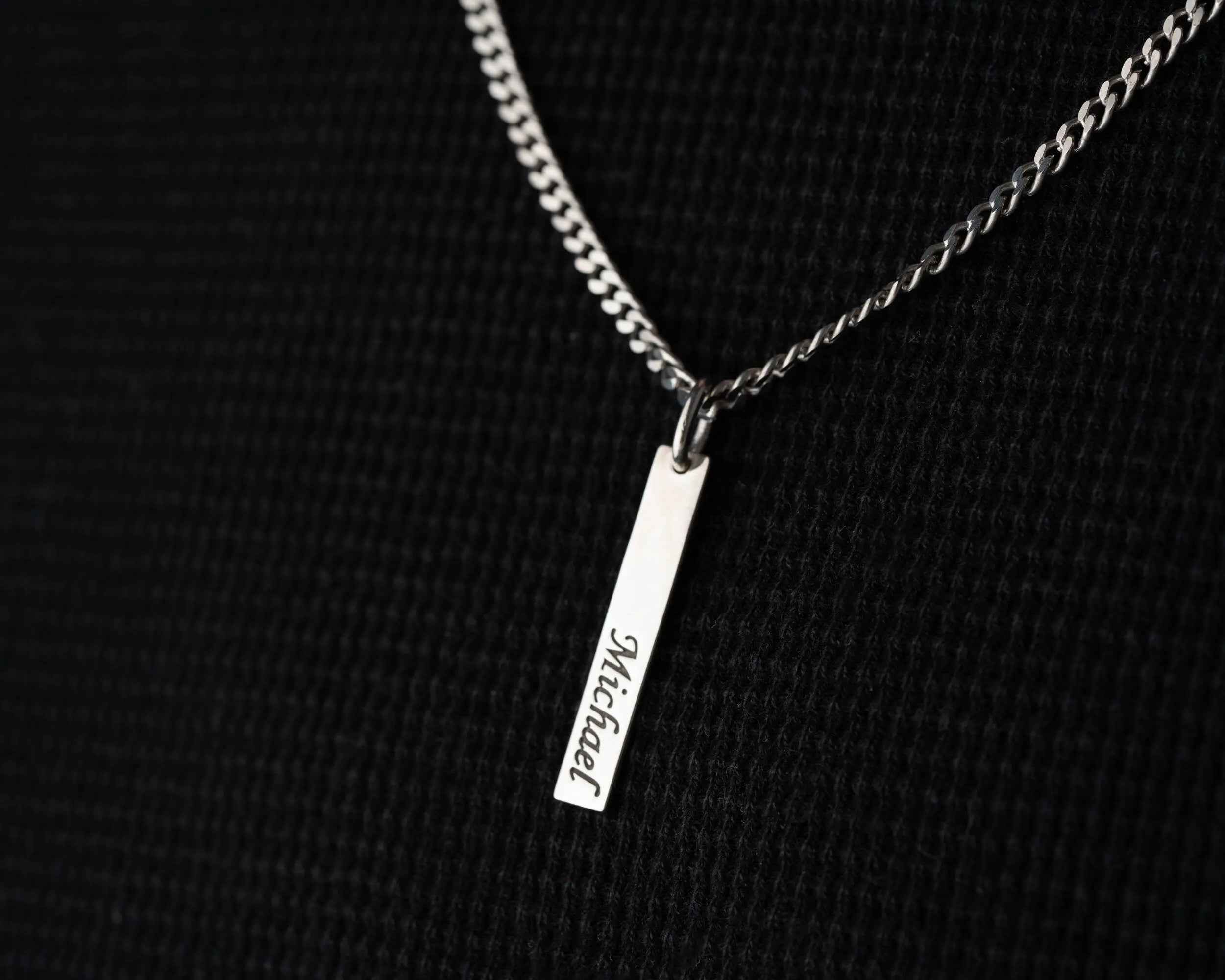 Personalized Sterling Silver Bar Necklace: Engraved Name, Morse Code, Coordinates