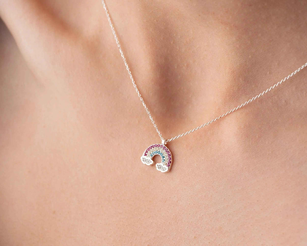 Sterling Silver Rainbow Pendant Necklace, Gift for Her