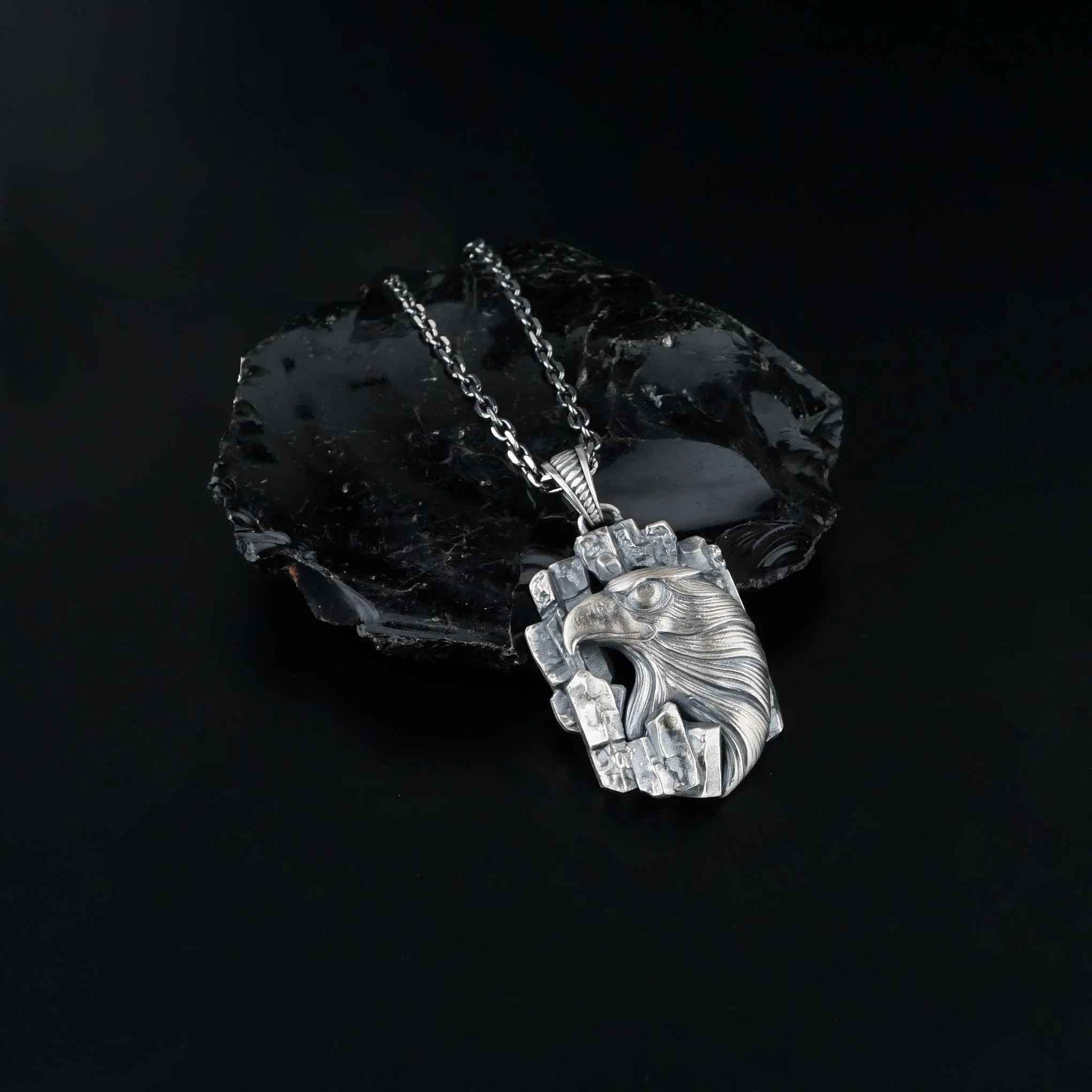 Sterling Silver Eagle Pendant Necklace: Handmade Men's Jewelry