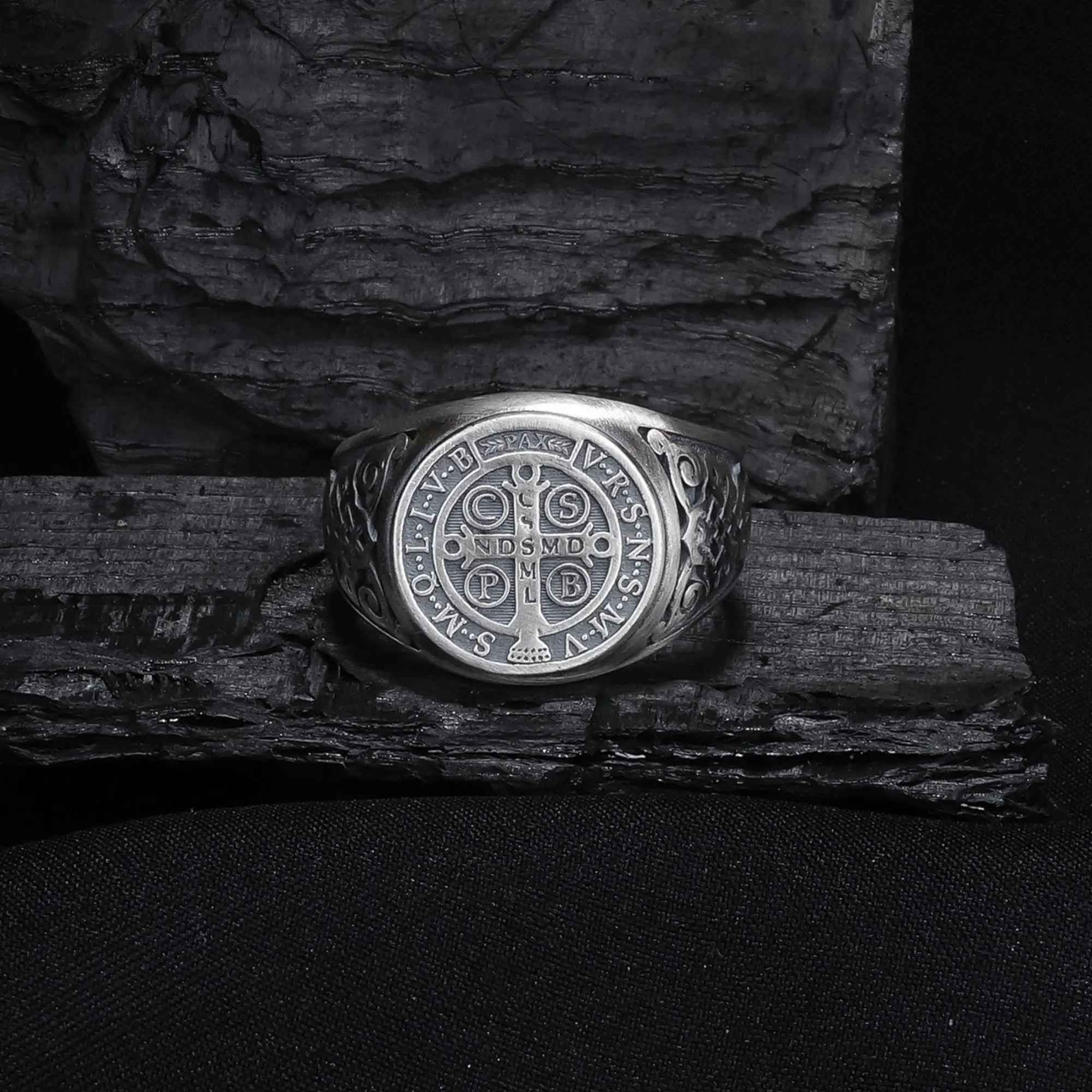 Sterling Silver St Benedict Medal Ring: Religious Signet Jewelry