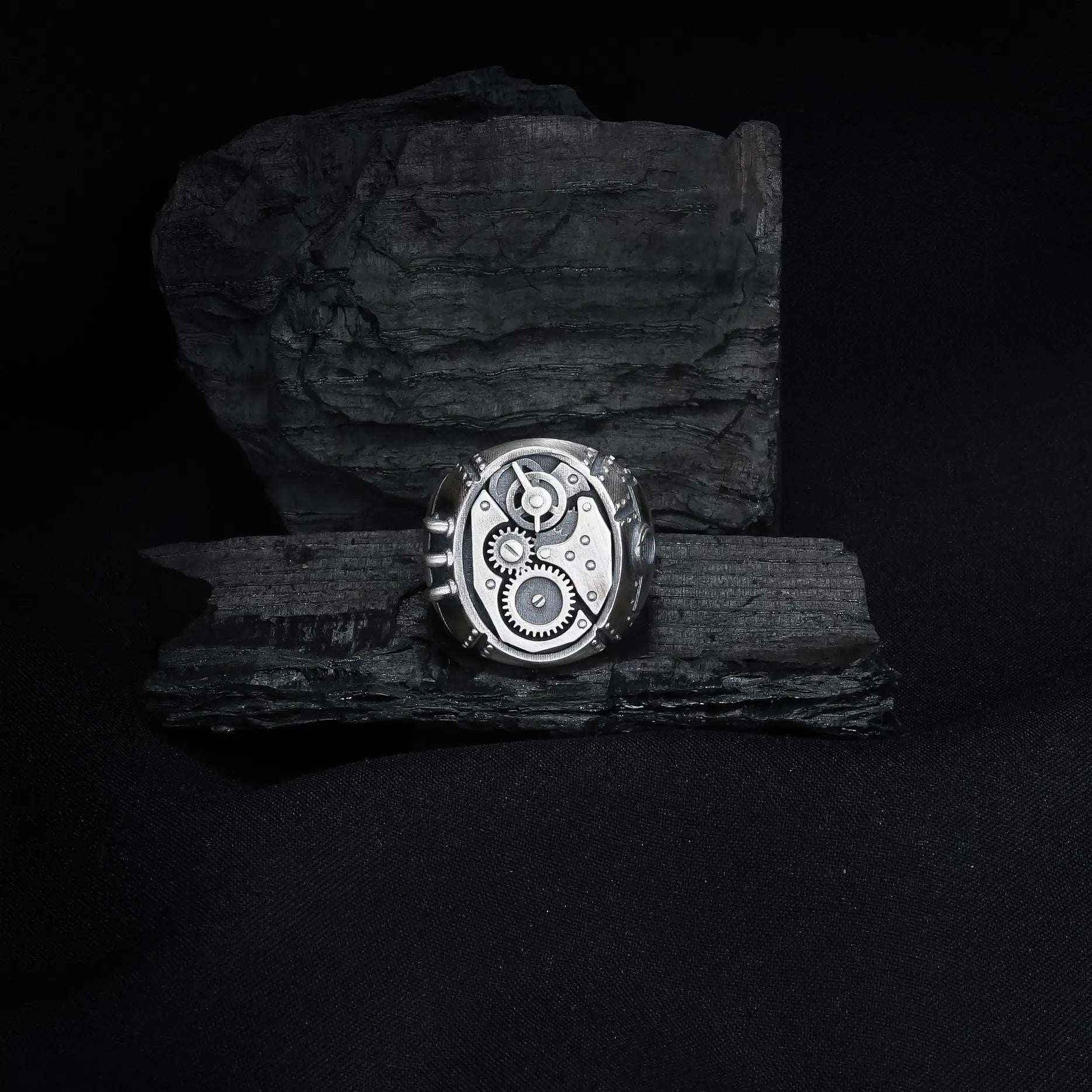 Sterling Silver Steampunk Gear Ring: Mechanical Gothic Jewelry