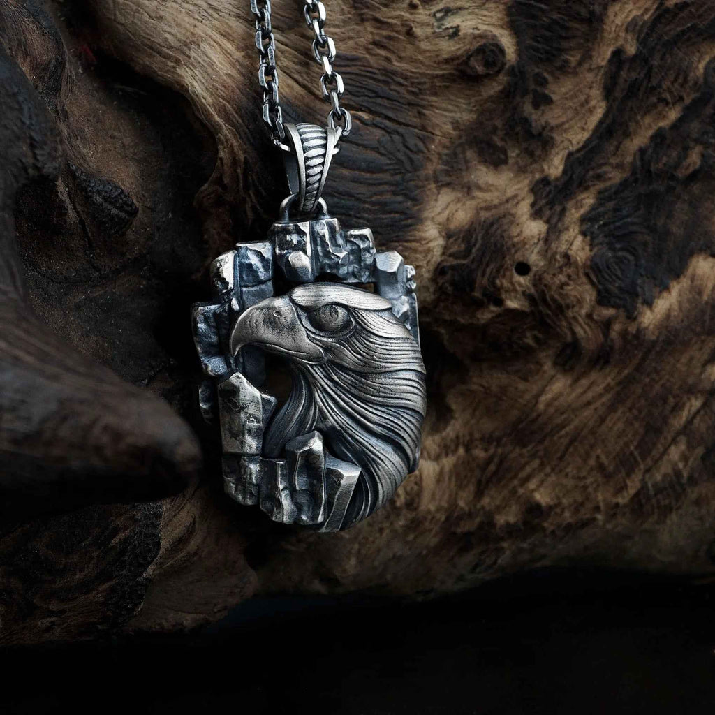 Sterling Silver Eagle Pendant Necklace: Handmade Men's Jewelry