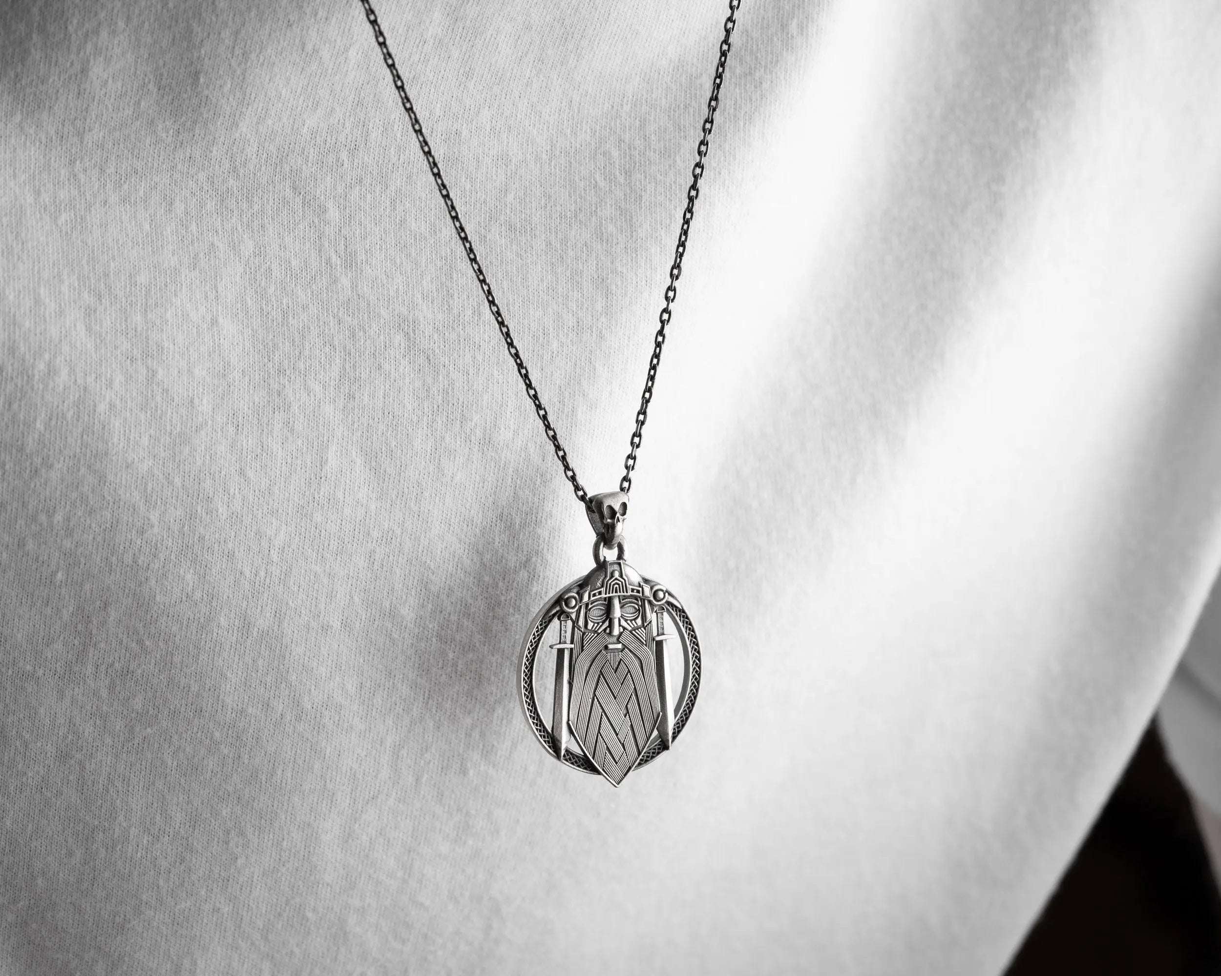 Handmade Sterling Silver Viking Warrior Pendant Necklace   Charmora Jewelry