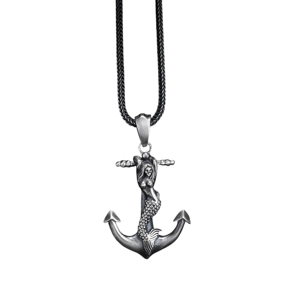 Sterling Silver Anchor Mermaid Pendant Necklace: Sea Life Jewelry   Charmora Jewelry