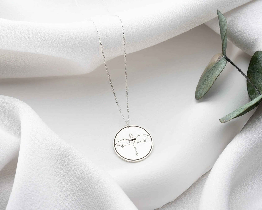 Sterling Silver Dragon Coin Necklace: Night Court Pendant, Rose Gold Finish