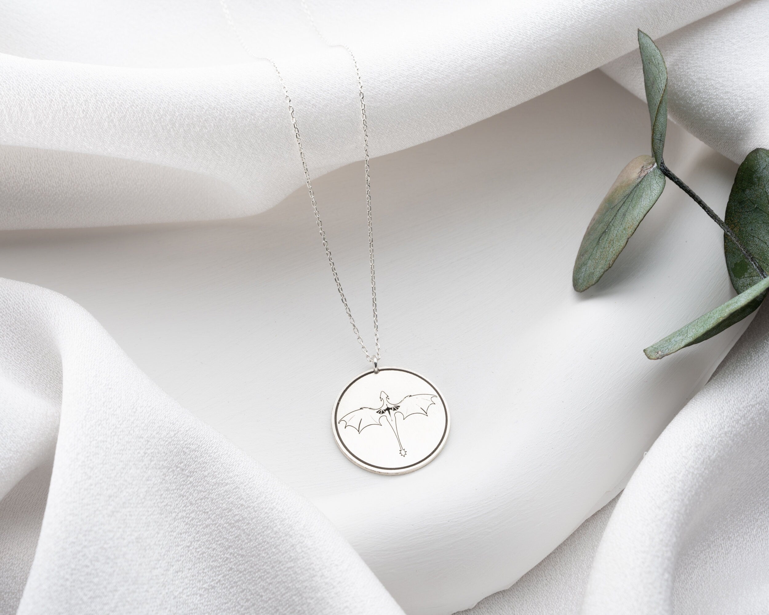 Sterling Silver Dragon Coin Necklace: Night Court Pendant, Rose Gold Finish