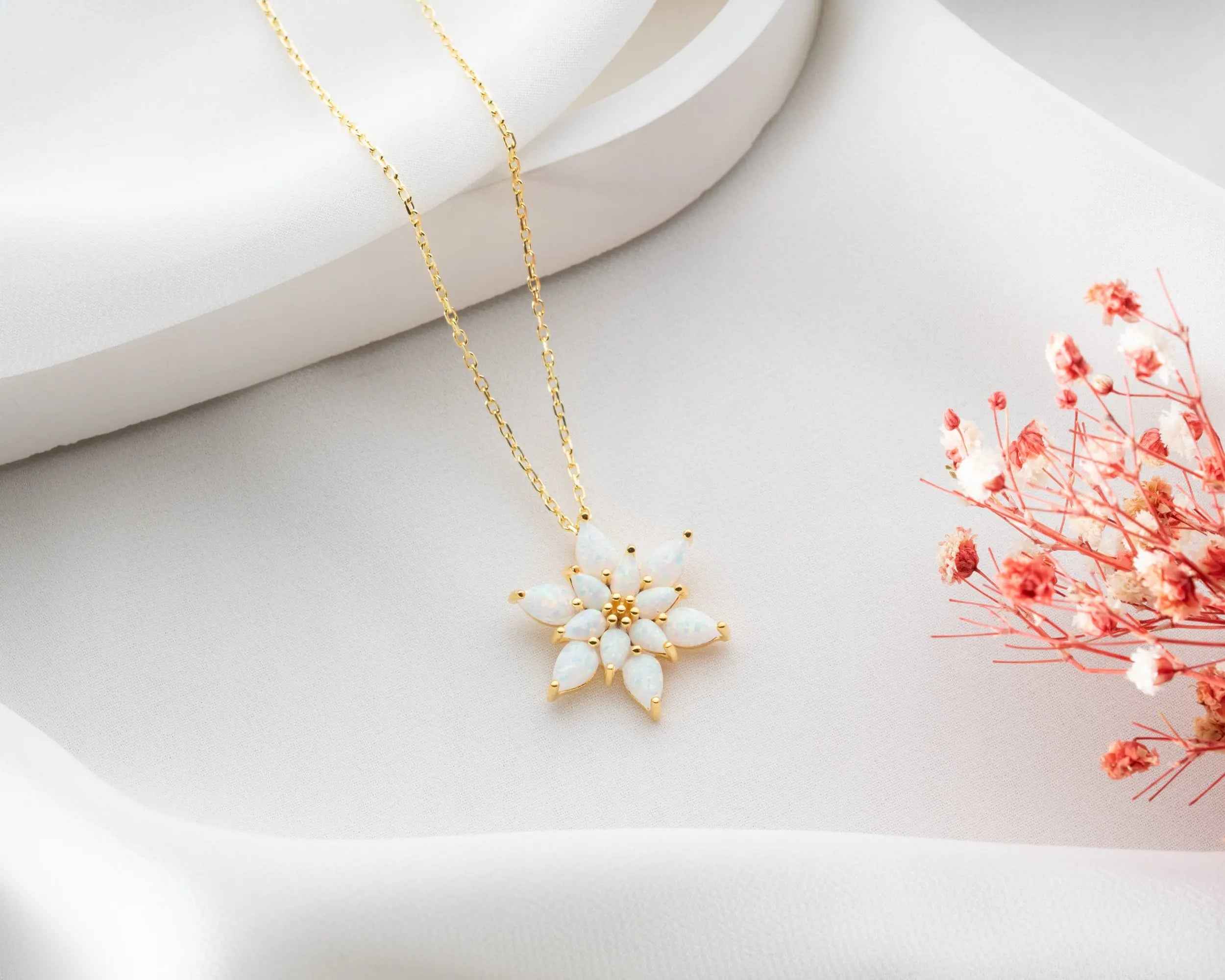 Opal Lotus Flower Necklace: Sterling Silver, Handmade Jewelry