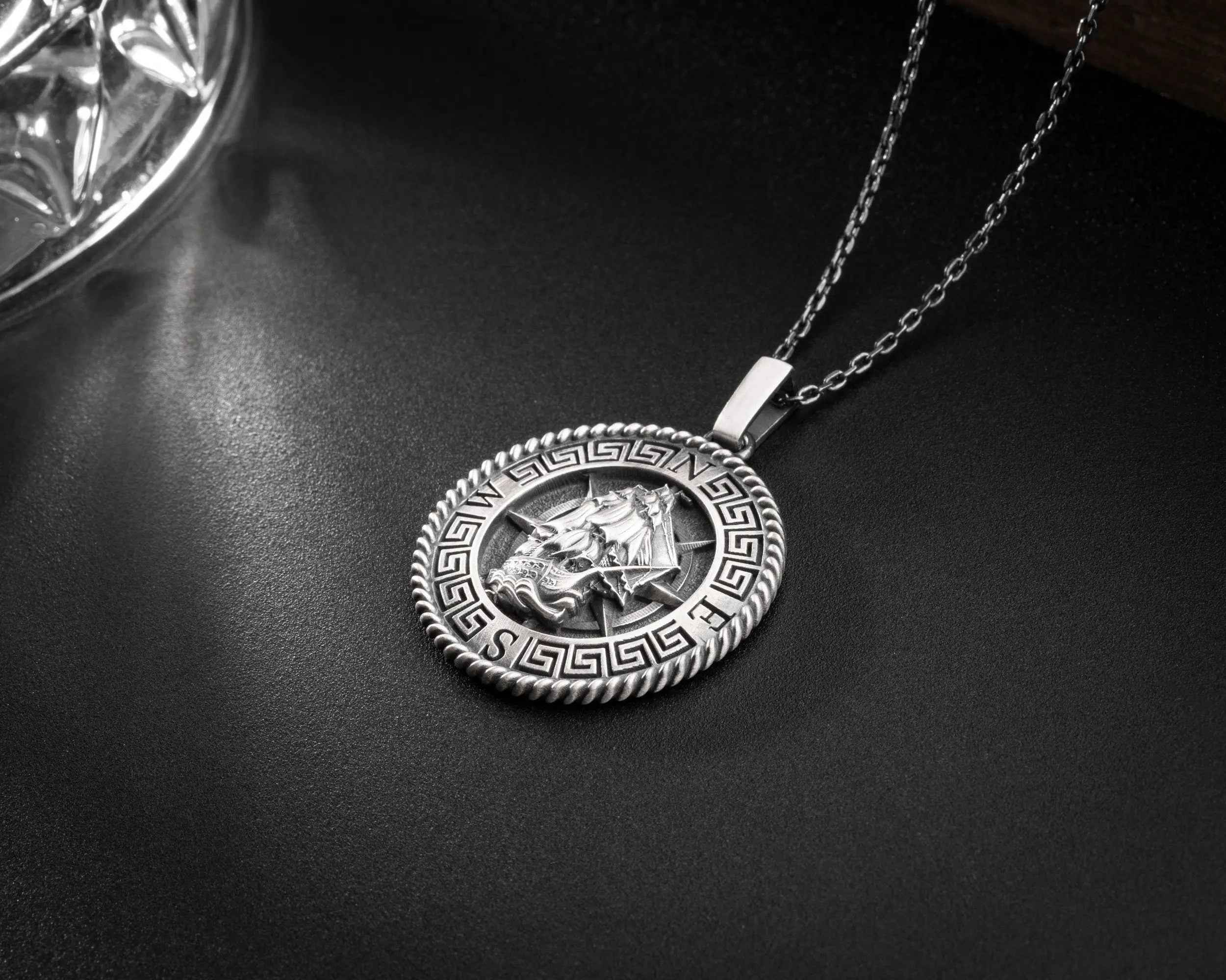 Sterling Silver Viking Boat Necklace: Norse Mythology Pendant