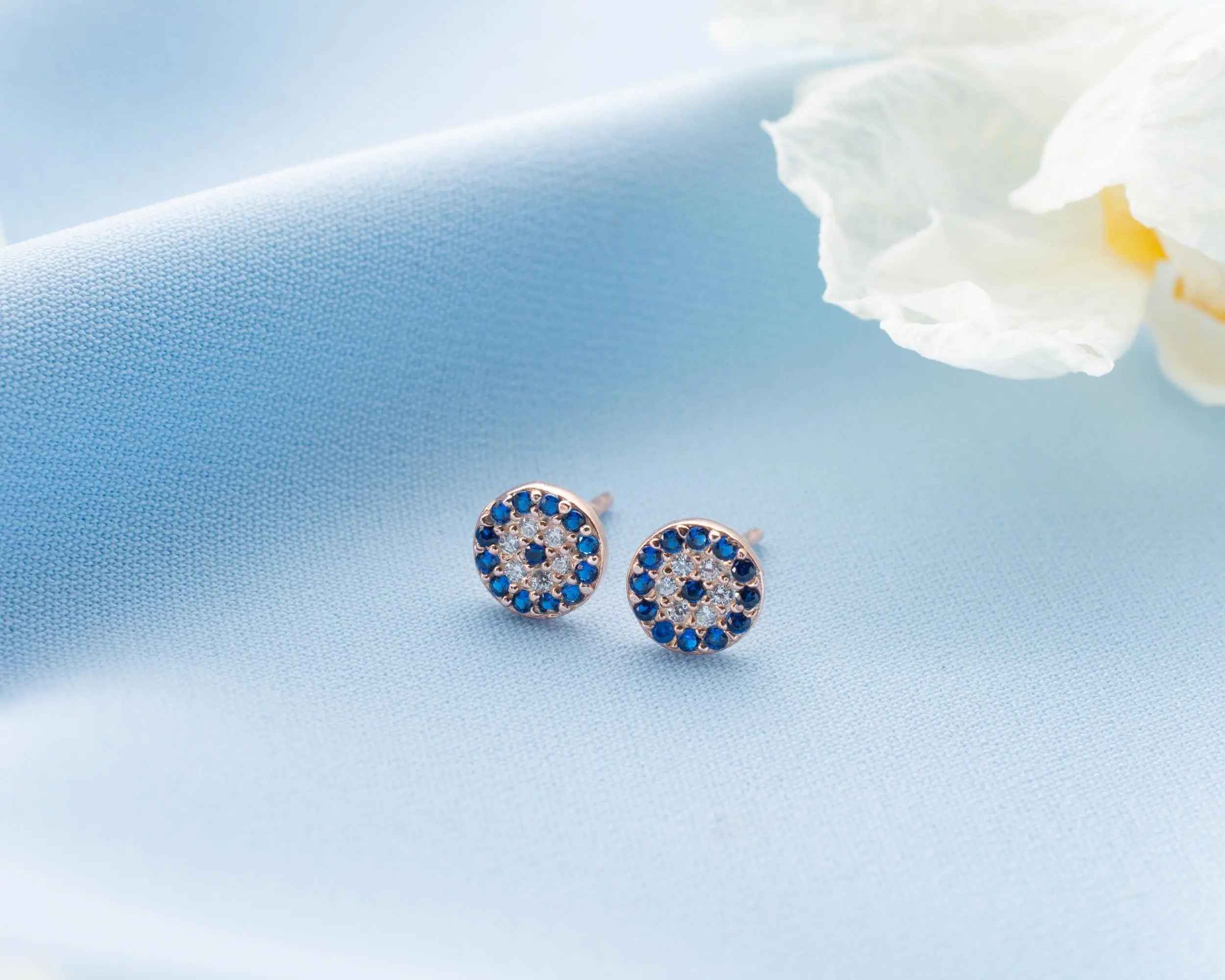 Sterling Silver Evil Eye Stud Earrings, Protection Jewelry