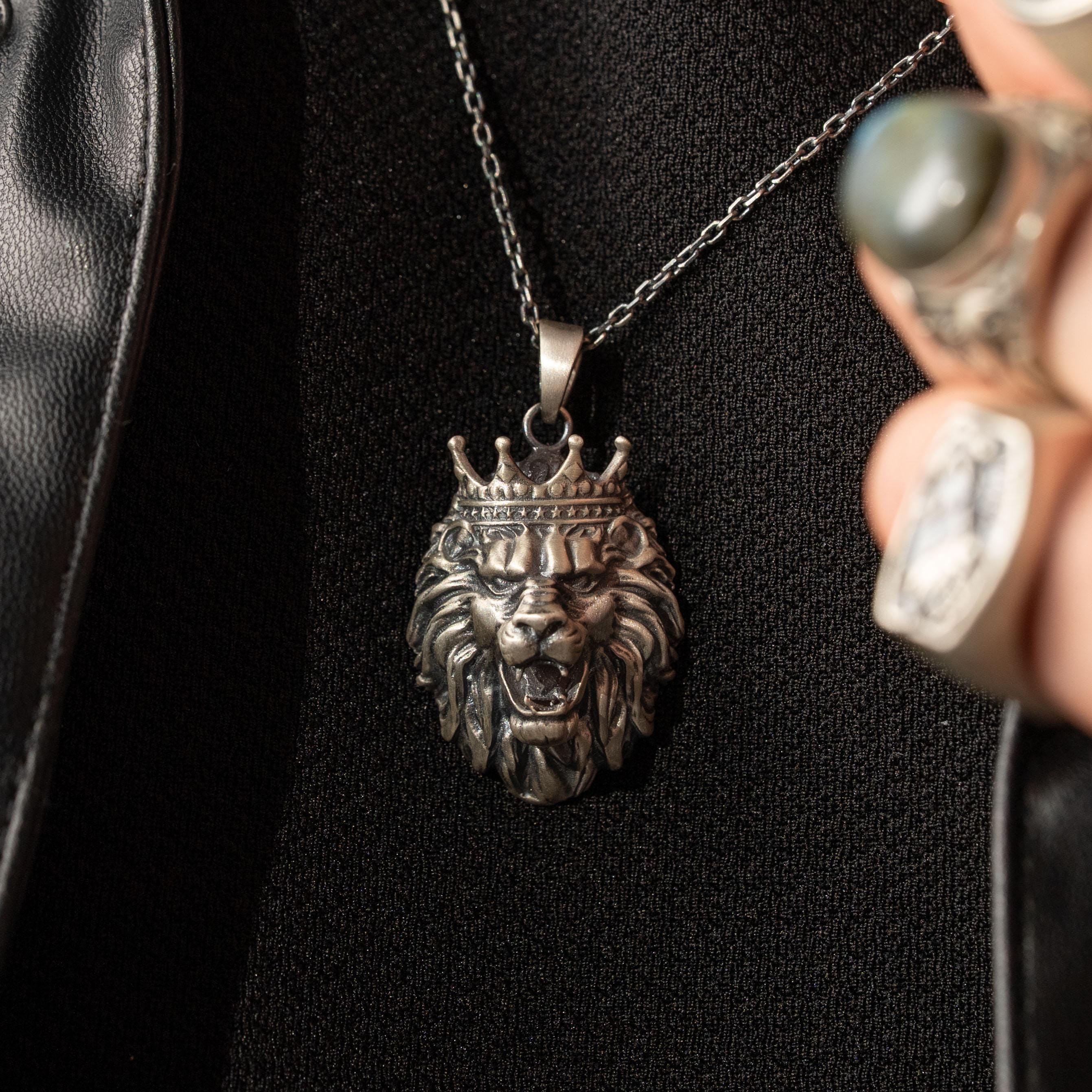 Crowned Roaring Lion Motif Necklace  Ring  Charmora Jewelry