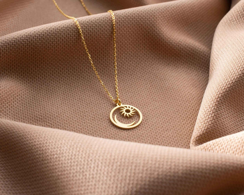 Sterling Silver Sun and Moon Pendant Necklace
