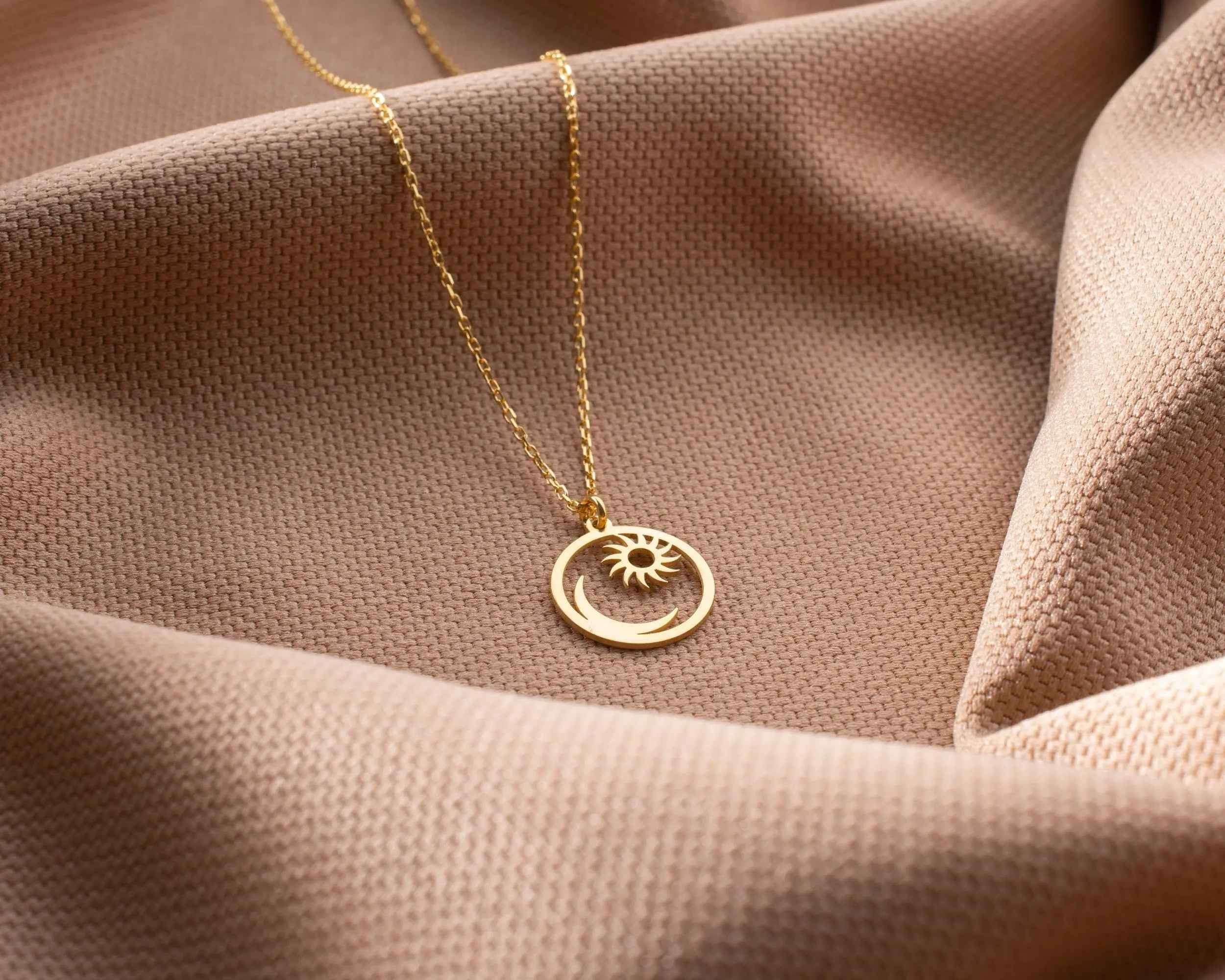 Sterling Silver Sun and Moon Pendant Necklace
