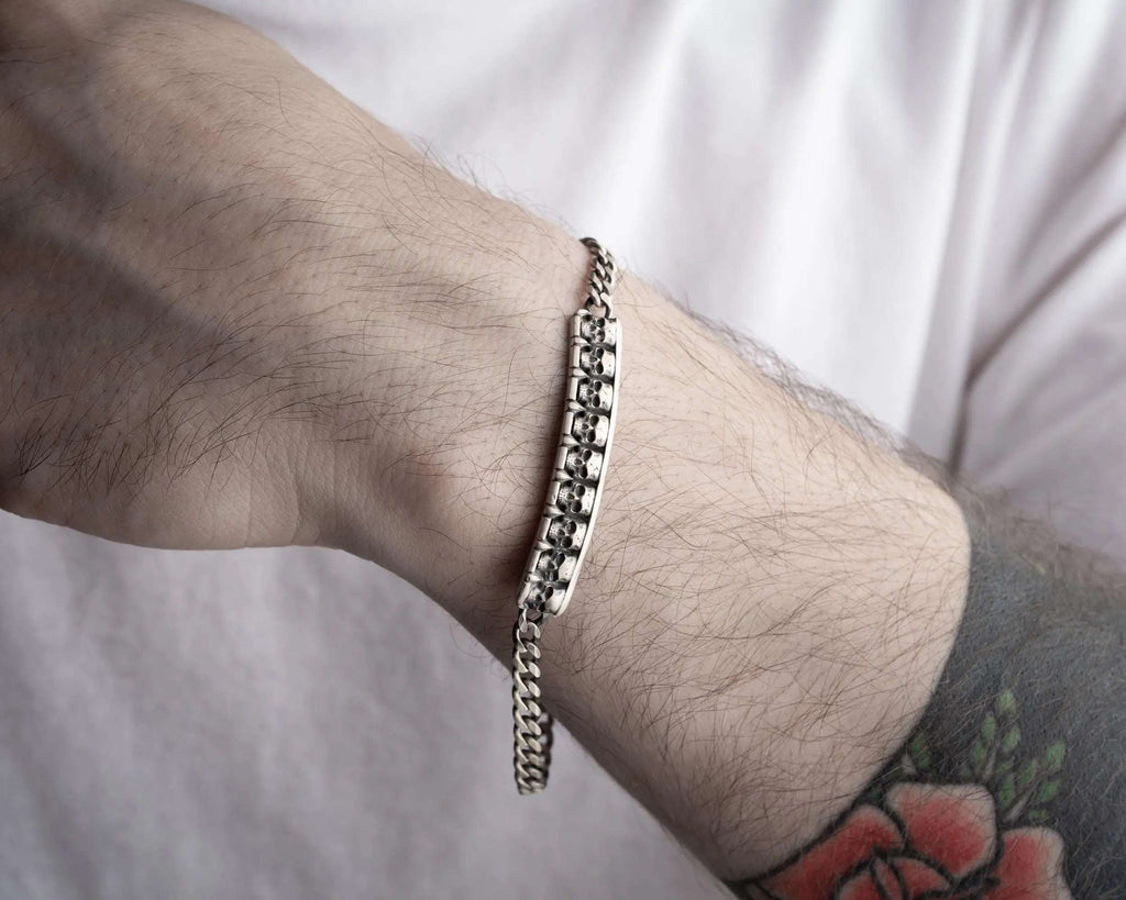 925 Sterling Silver Skull Bracelet for Men: Gothic Chain Gift for Him   Charmora Jewelry