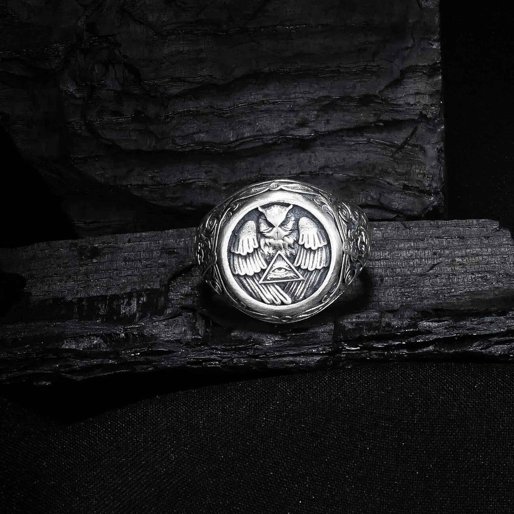 Sterling Silver Owl Ring: All-Seeing Eye Bird Jewelry