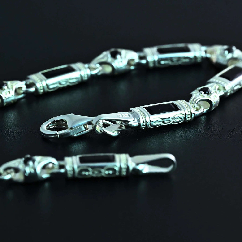 Black Zircon Baguette Stone Bracelet Handmade Sterling Silver Chain   Charmora Jewelry