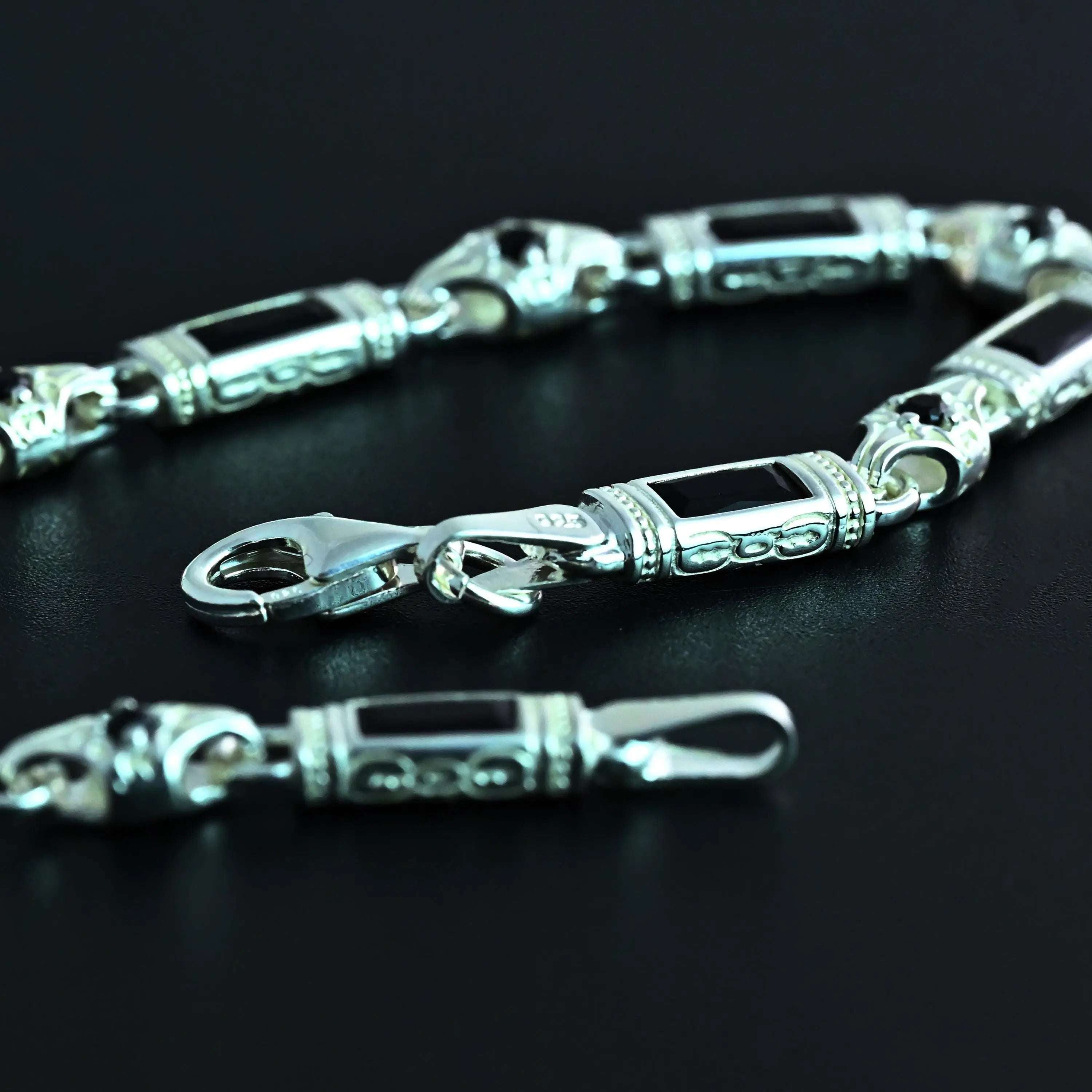 Black Zircon Baguette Stone Bracelet Handmade Sterling Silver Chain   Charmora Jewelry