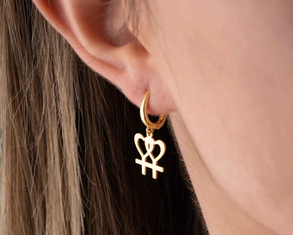 Sterling Silver Lesbian Heart Earrings: LGBTQ Pride Jewelry