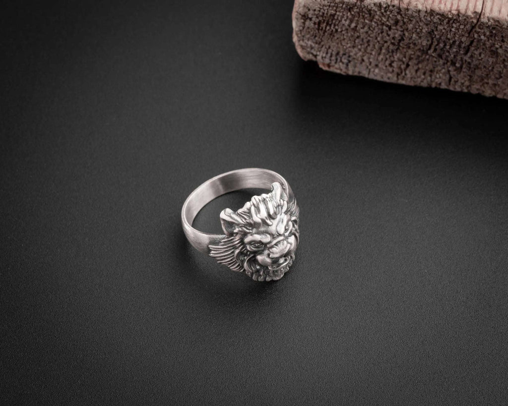 Sterling Silver Lion Head Ring - Handmade Mens Jewelry   Charmora Jewelry