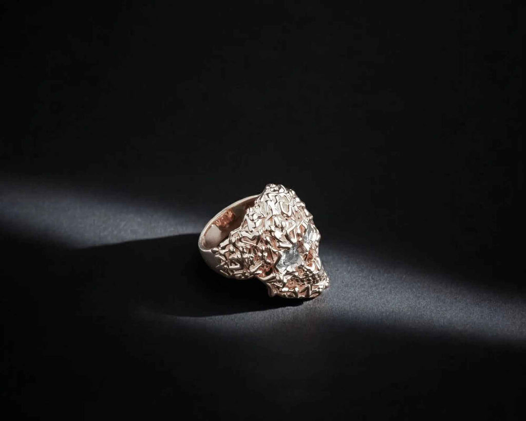 Sterling Silver Skull Ring: Gothic Zircon Stone Band
