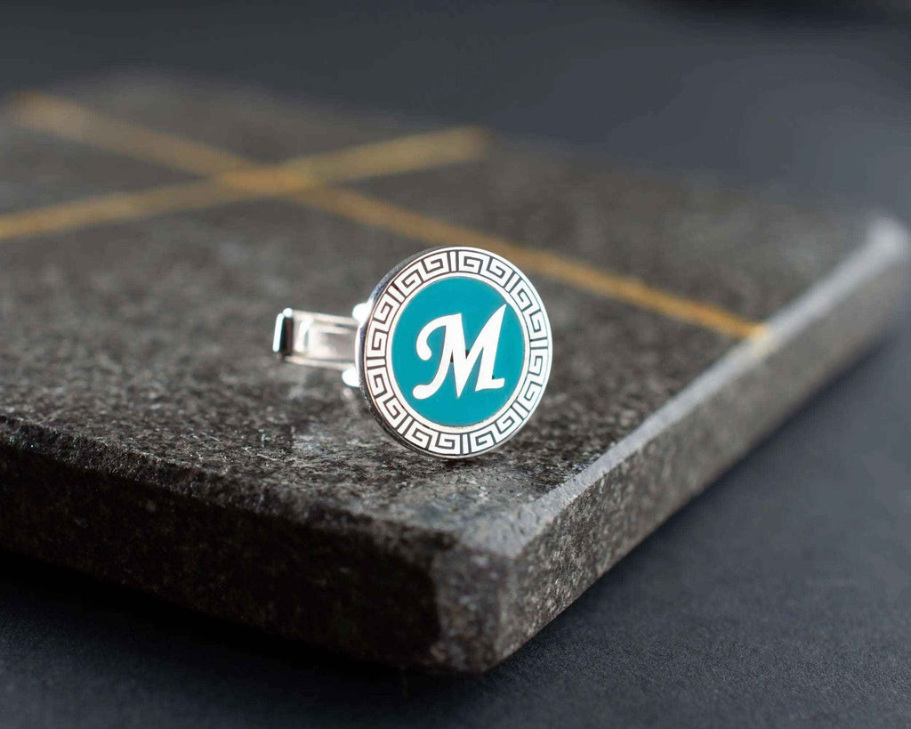 Sterling Silver Enamel Initial Cufflinks, Personalized Gift