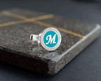Sterling Silver Enamel Initial Cufflinks, Personalized Gift