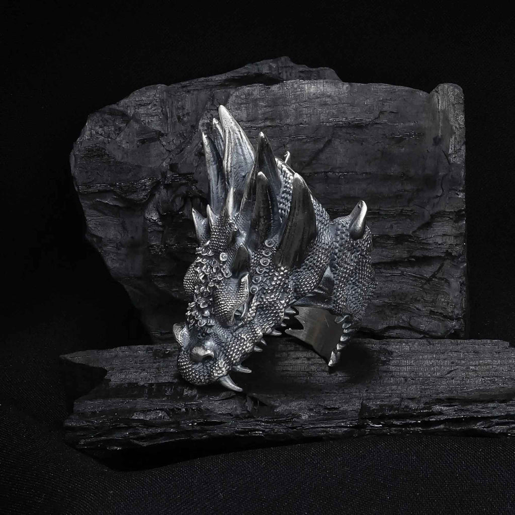 Oxidized Sterling Silver Dragon Ring: Gothic Mens Jewelry