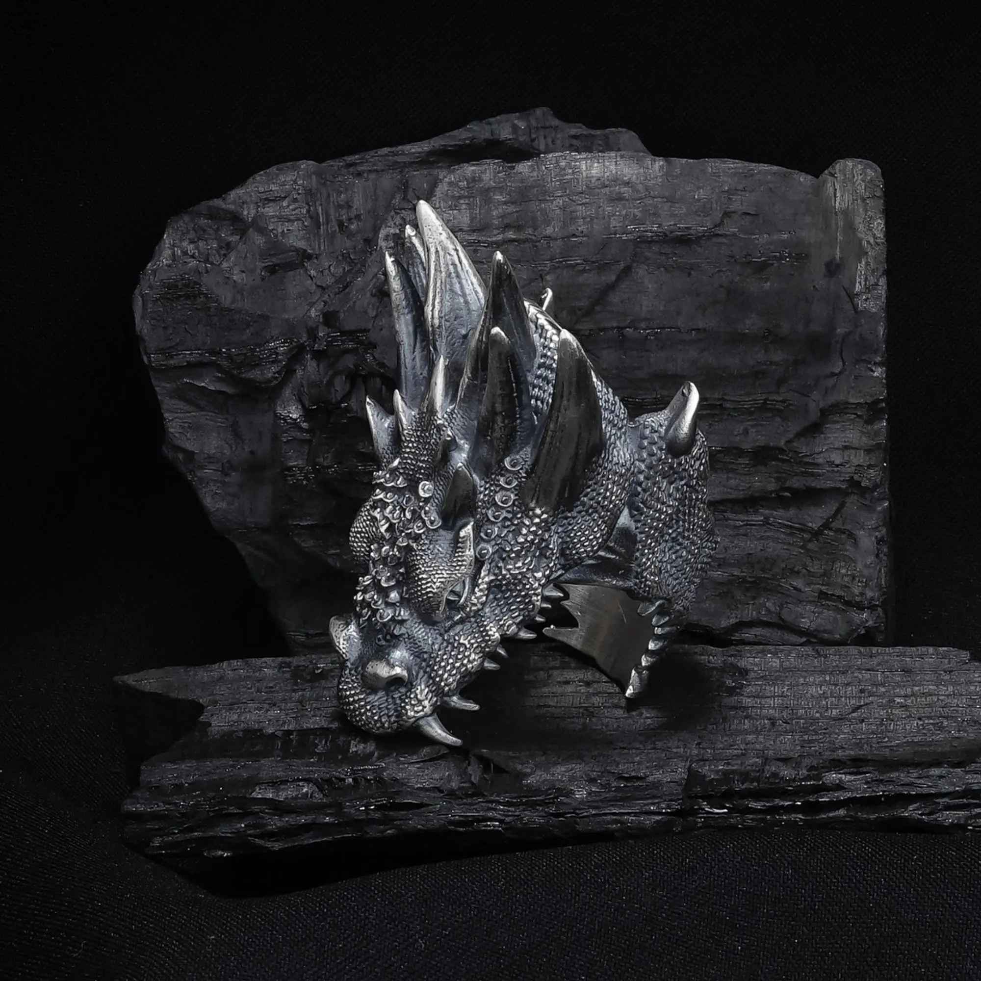 Oxidized Sterling Silver Dragon Ring: Gothic Mens Jewelry