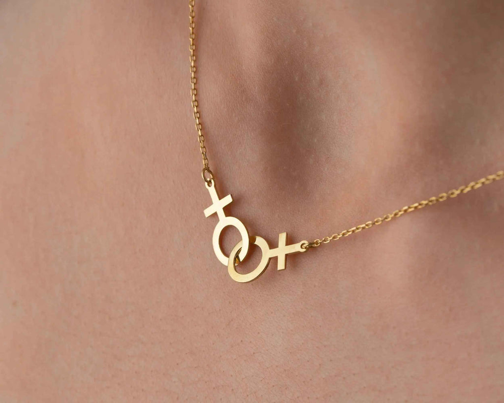 Solid Gold Lesbian Symbol Necklace: LGBTQ Pride Jewelry