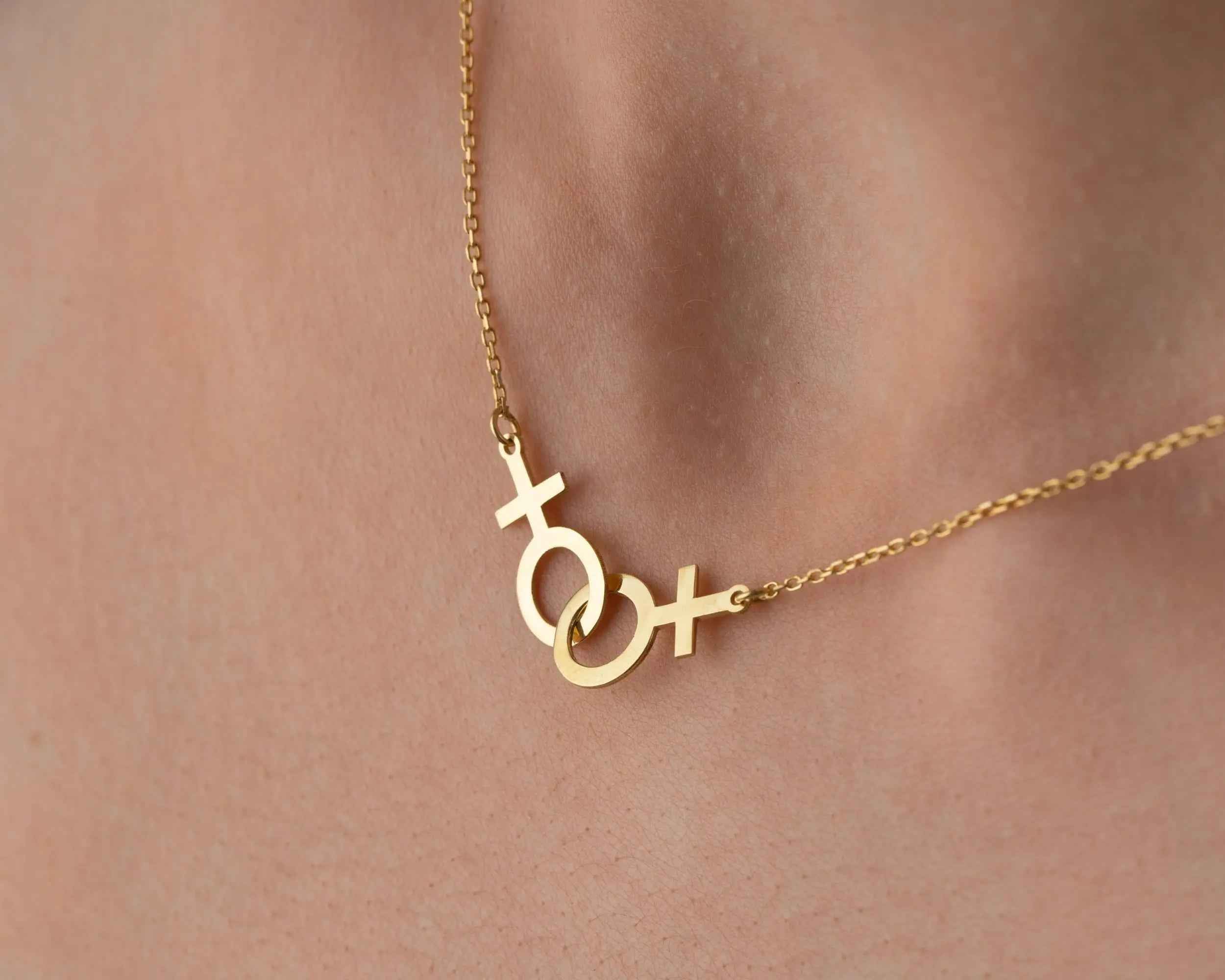 Solid Gold Lesbian Symbol Necklace: LGBTQ Pride Jewelry