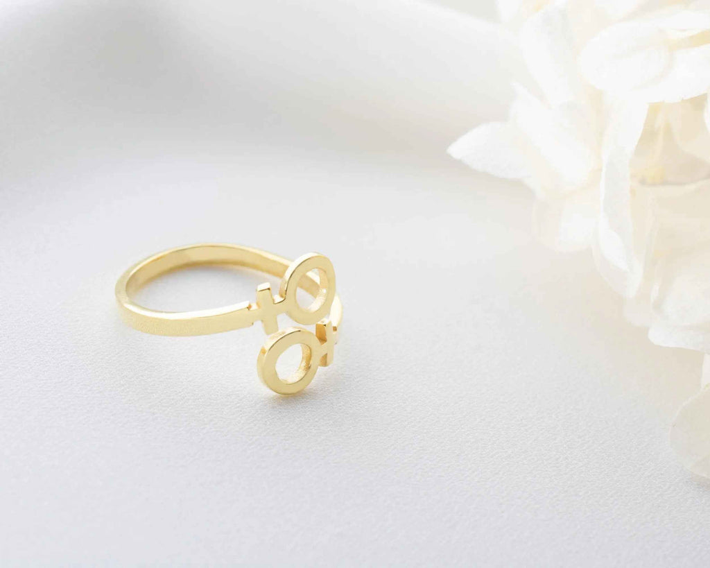 Solid Gold Double Venus Ring: Lesbian Pride Jewelry