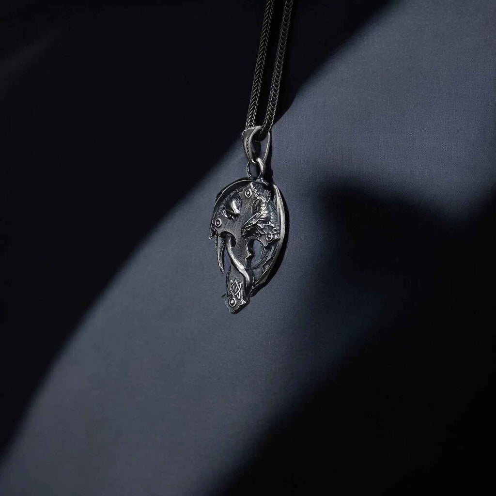 925 Silver Dragon Cross Necklace | Handmade Gothic Faith Men Jewelry
