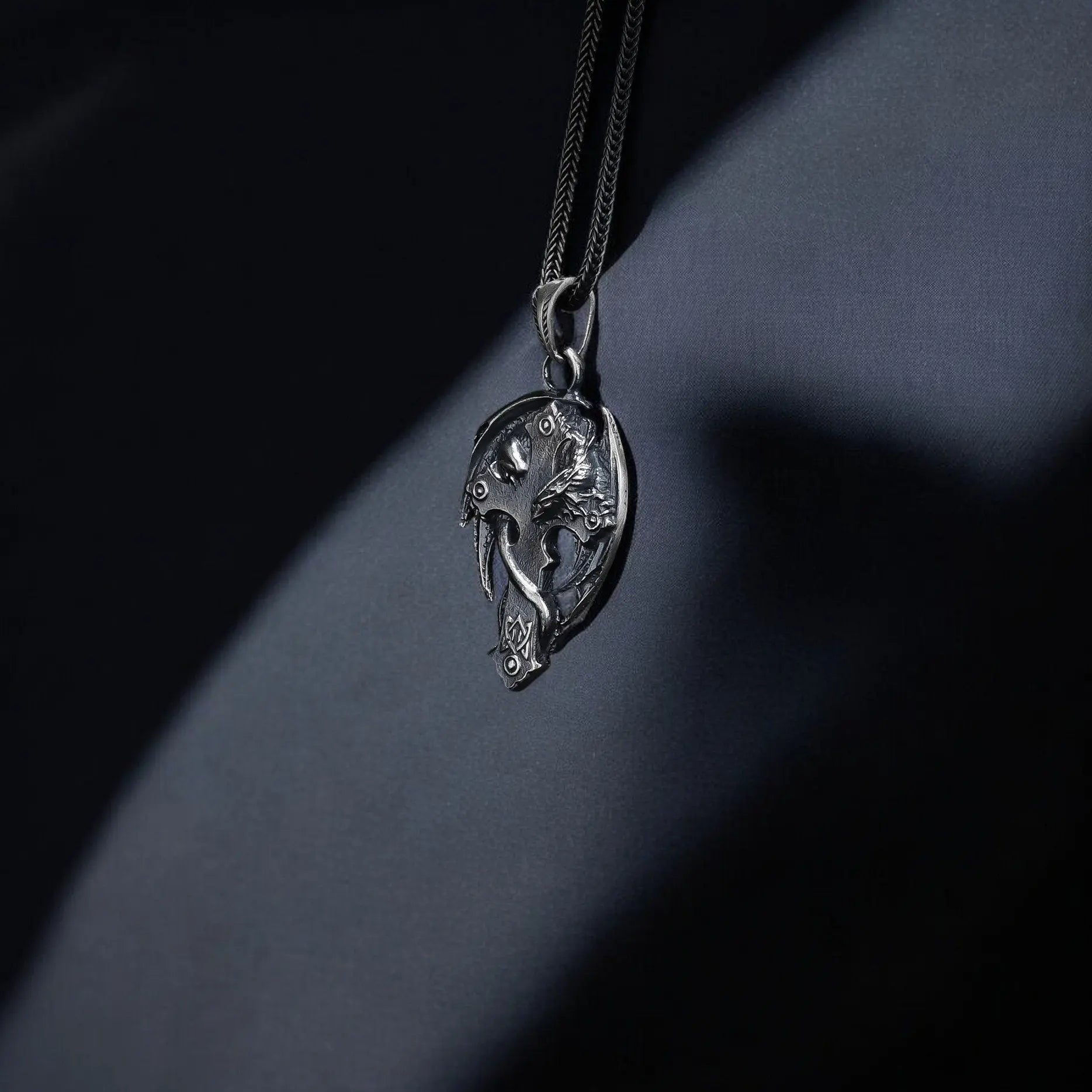 Collier Croix Dragon Argent 925 | Bijoux Homme Gothiques Faits à la Main