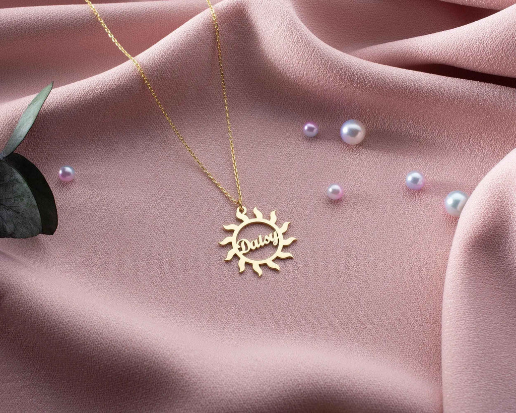 Personalized Sun Necklace: Custom Sterling Silver Name Pendant