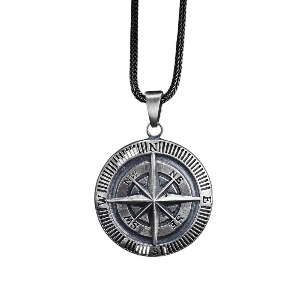 Sterling Silver Compass Necklace, Travel Jewelry Gift for Him   Charmora Jewelry