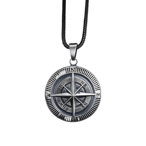 Sterling Silver Compass Necklace, Travel Jewelry Gift for Him   Charmora Jewelry