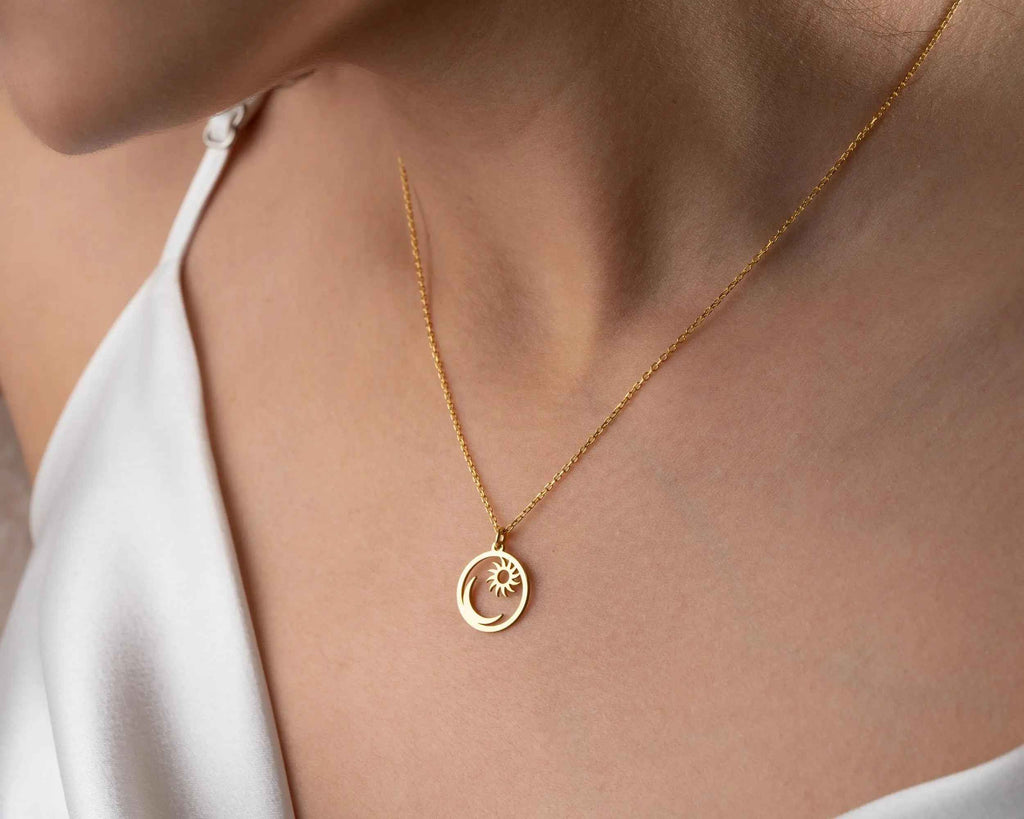 Sterling Silver Sun and Moon Pendant Necklace