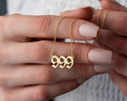 Gold 999 Angel Number Necklace: Sterling Silver Numerology Jewelry