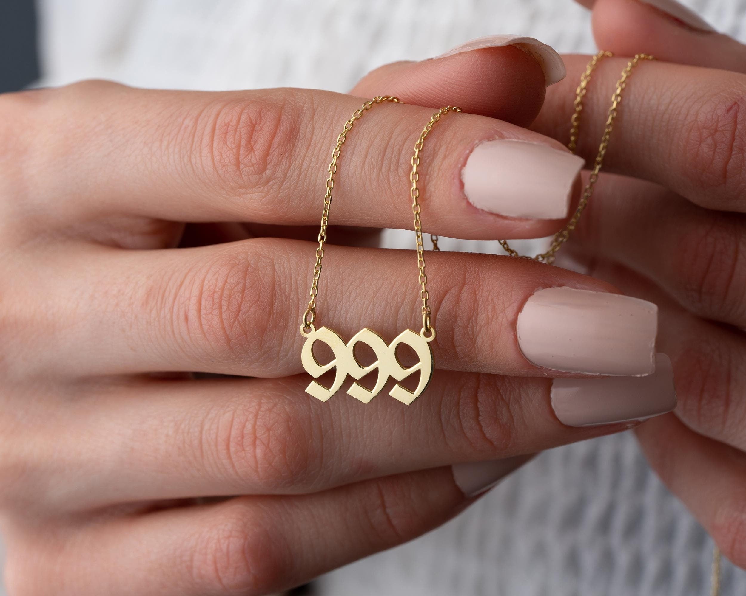Gold 999 Angel Number Necklace: Sterling Silver Numerology Jewelry