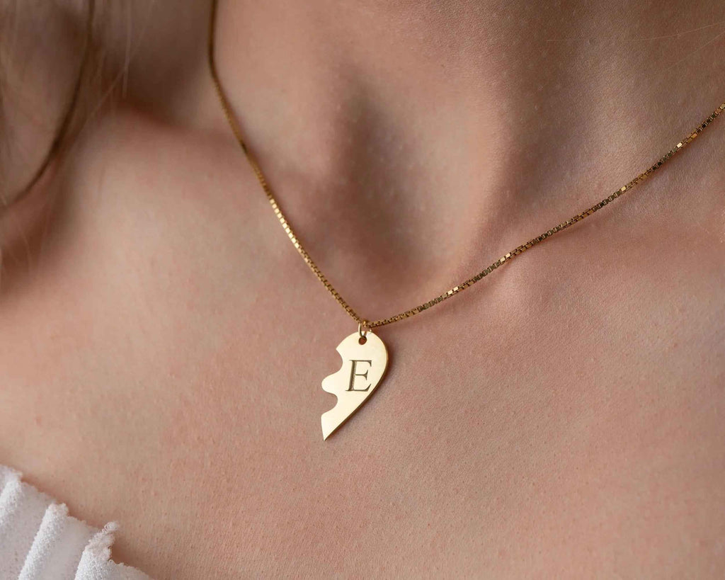 Engraved Broken Heart Necklace: Sterling Silver Couple Necklace