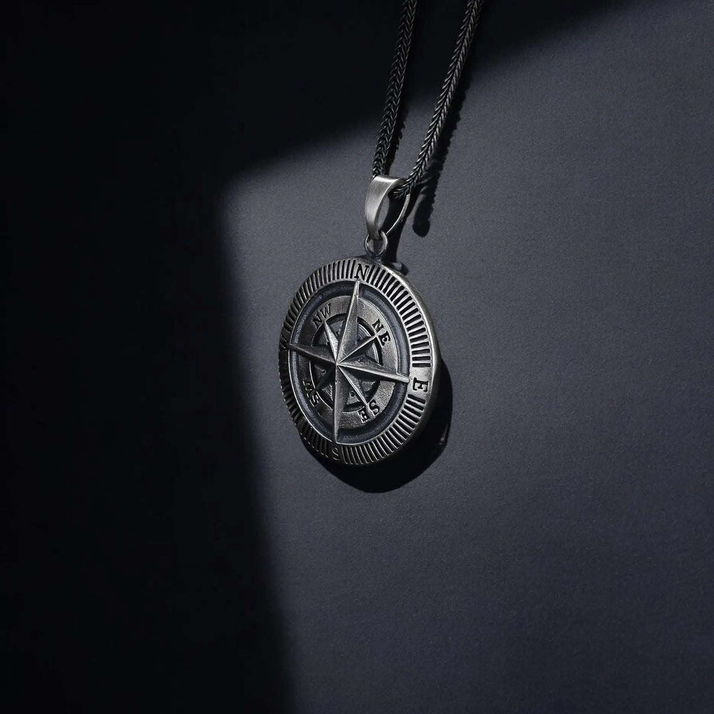 Sterling Silver Compass Necklace, Travel Jewelry Gift for Him   Charmora Jewelry
