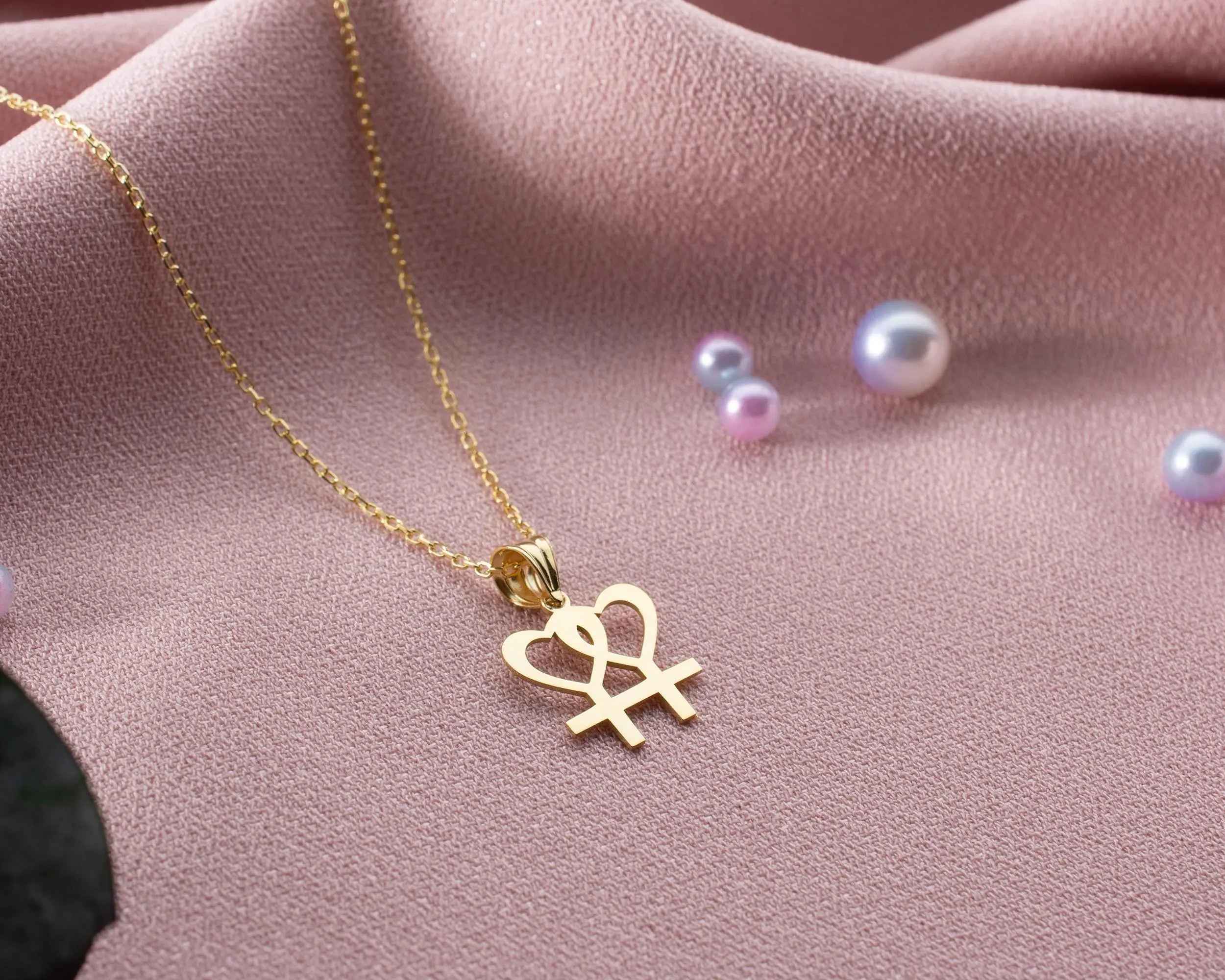 Sterling Silver Lesbian Heart Necklace: LGBT Pride Jewelry