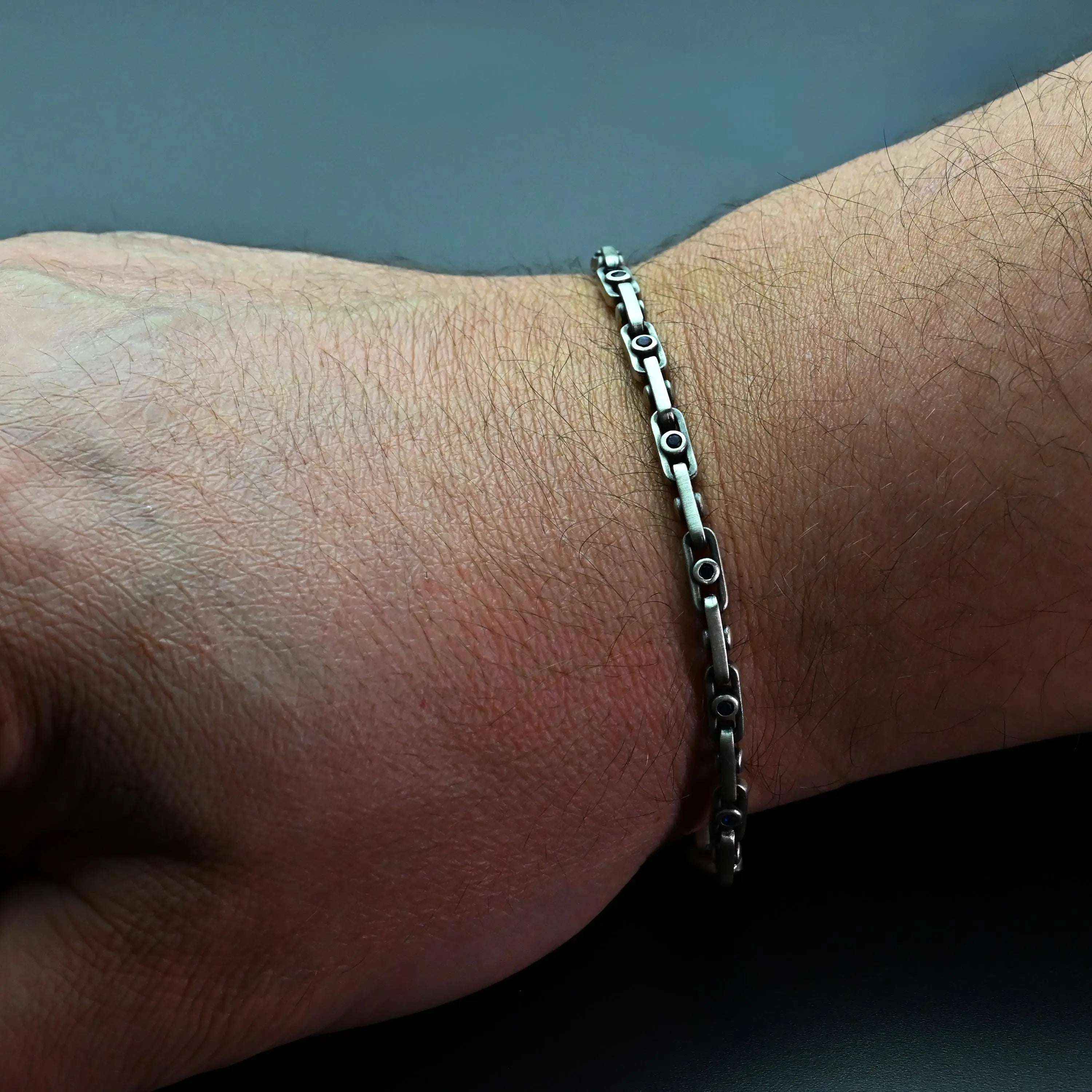 925 Sterling Silver Gemstone Chain Bracelet for Men,Minimal Gothic Men’s Jewelry Gift