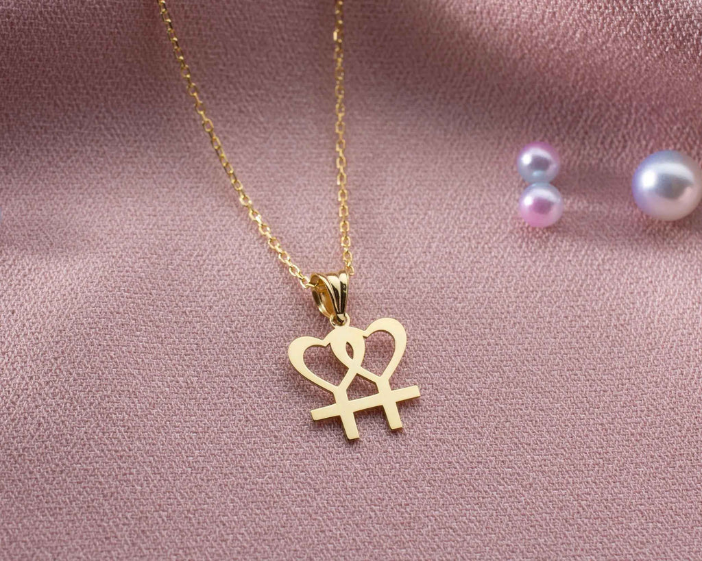 Sterling Silver Lesbian Heart Necklace: LGBT Pride Jewelry