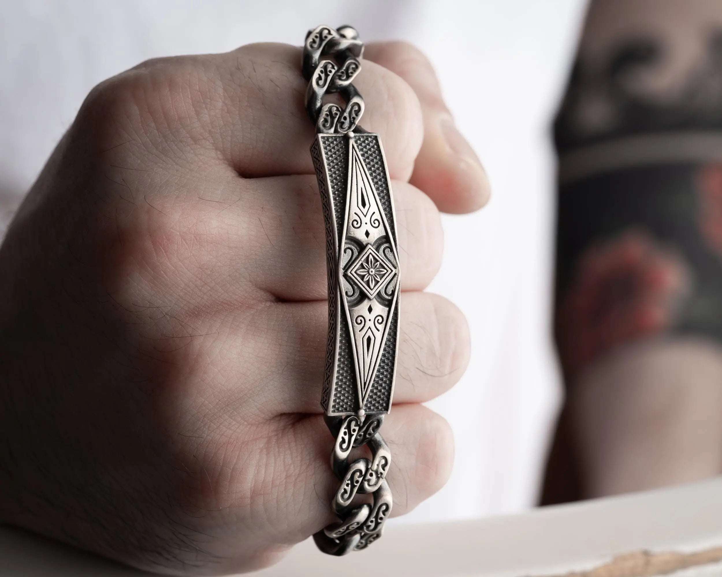 925 Sterling Silver Men’s ID Bracelet: Vintage Chain Gift for Him   Charmora Jewelry